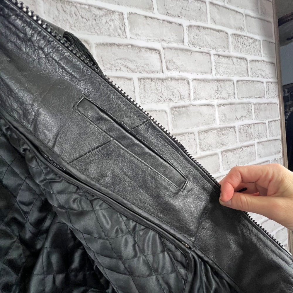 🚫SOLD! 🏍️🌹|•INTERSTATE LEATHER•| Rose Inlay Fringe Heavy Black Leather Jacket Si - Picture 11 of 15